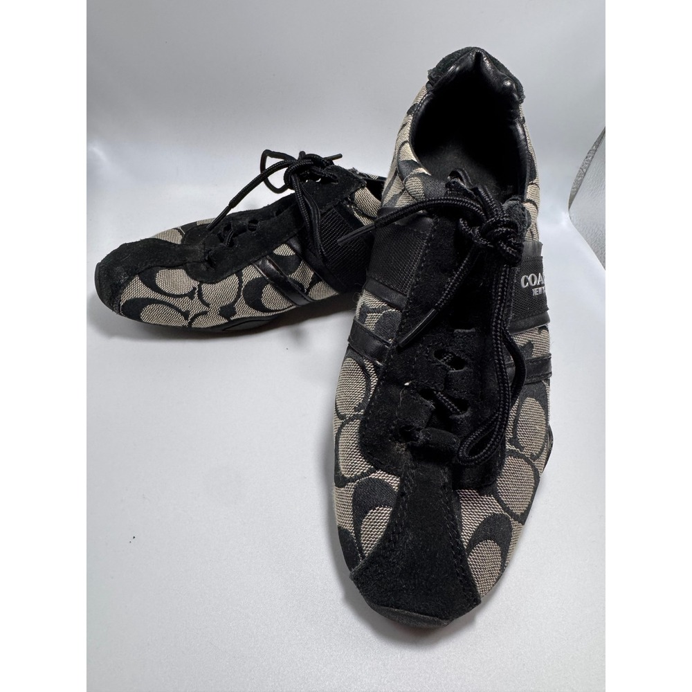 Coach Remonna Women's Black Signature Jacquard‎ Suede Sneakers A5021 Size 6.5B